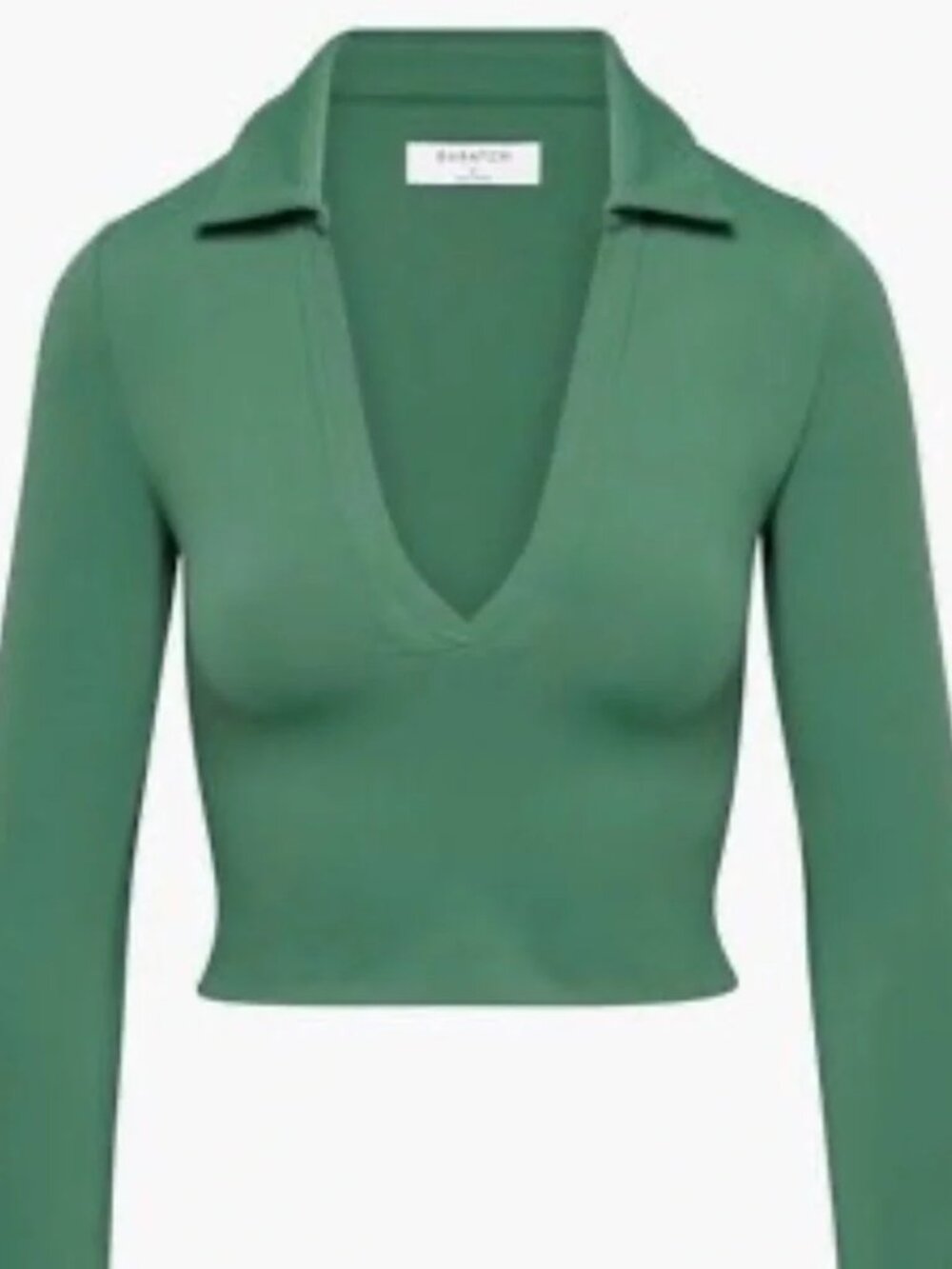 Babaton Contour Polo Shirt Cropped Long Sleeve Stretch Collared Green Plus 2XL - Picture 7 of 8
